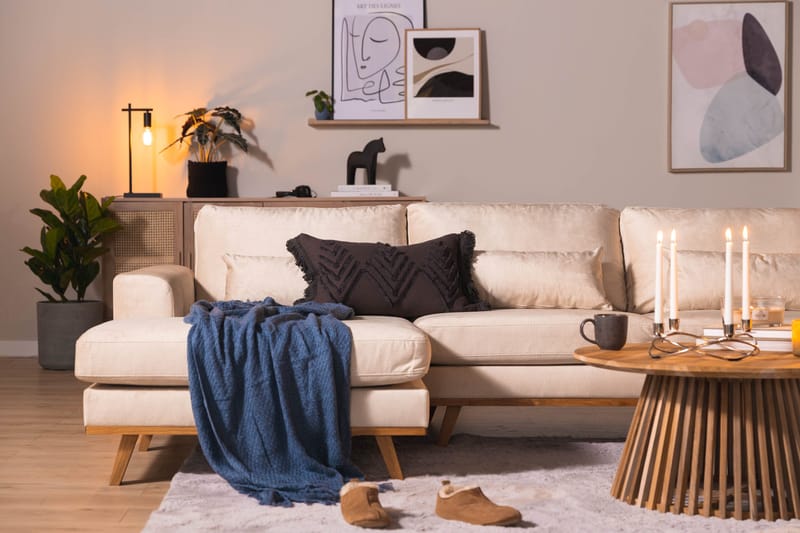 Copenhagen 5-sits Högervänd U-formad Large Soffa med Divan och Schäslong i Sammet - Beige - Möbler - Vardagsrum - Soffor - U-soffor