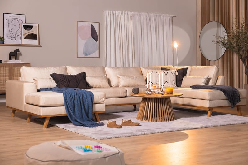 Copenhagen 5-sits Högervänd U-formad Large Soffa med Divan och Schäslong i Sammet - Beige - Möbler - Vardagsrum - Soffor - U-soffor