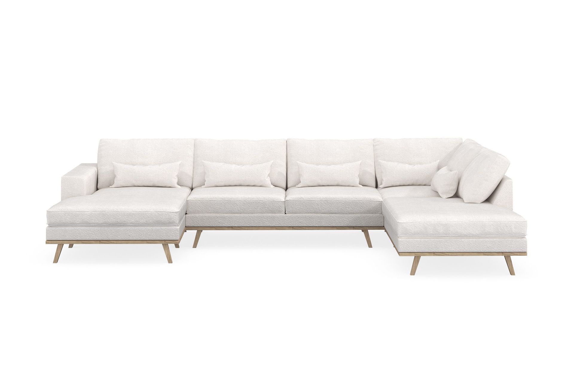 Copenhagen 5-sits H&ouml;gerv&auml;nd U-formad Soffa med Divan och Sch&auml;slong i Boucl&eacute; - Vit