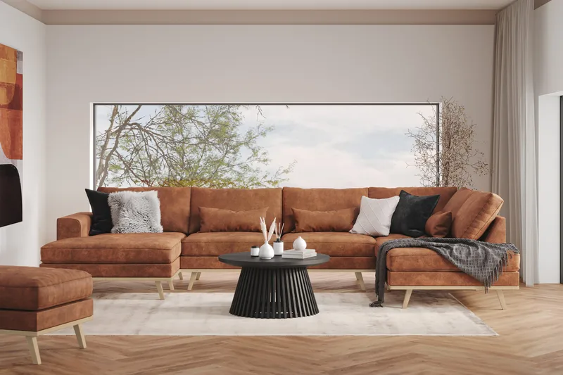 Copenhagen 5-sits Högervänd U-formad Soffa med Divan och Schäslong i Konstläder - Brun - Möbler - Vardagsrum - Soffor - U-soffor