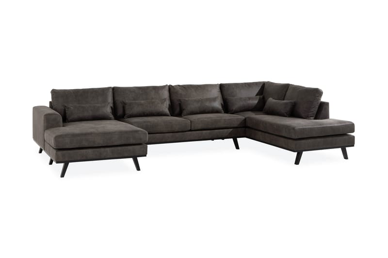 Copenhagen 5-sits Högervänd U-formad Soffa med Divan och Schäslong i Konstläder - Mörkgrå - Möbler - Vardagsrum - Soffor - U-soffor