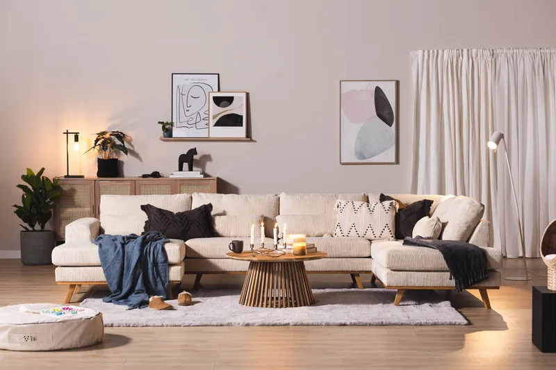 Copenhagen 5-sits Högervänd U-formad Soffa med Divan och Schäslong i Manchester - Beige - Möbler - Vardagsrum - Soffor - U-soffor