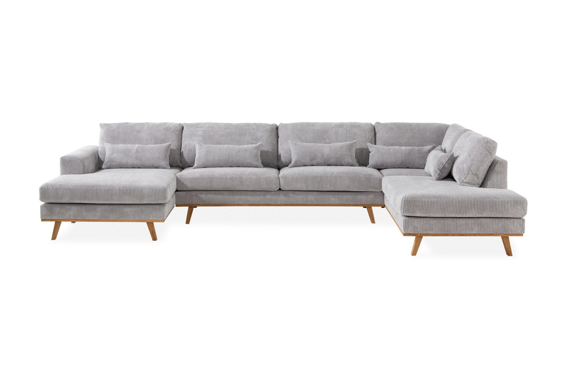 Copenhagen 5-sits H&ouml;gerv&auml;nd U-formad Soffa med Divan och Sch&auml;slong i Manchester - Ljusgr&aring;