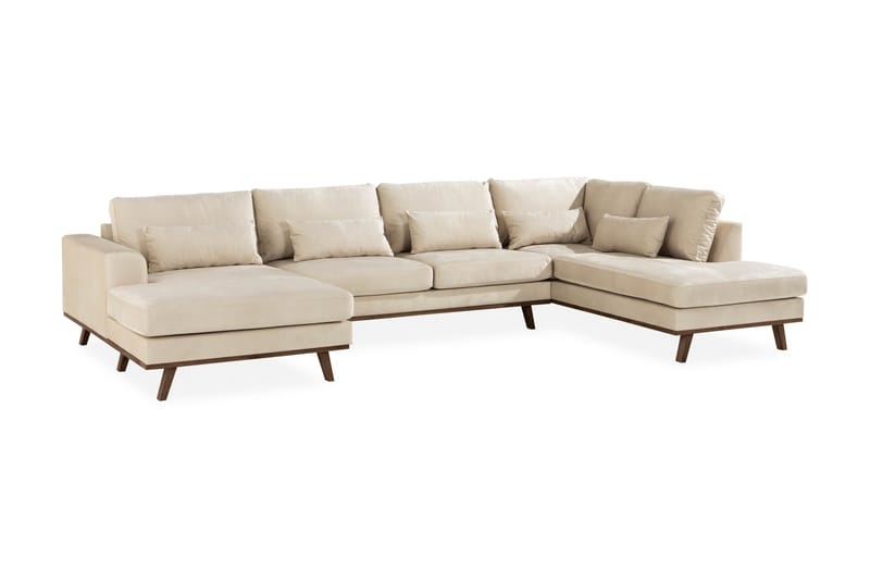 Copenhagen 5-sits Högervänd U-formad Soffa med Divan och Schäslong i Sammet - Beige - Möbler - Vardagsrum - Soffor - U-soffor
