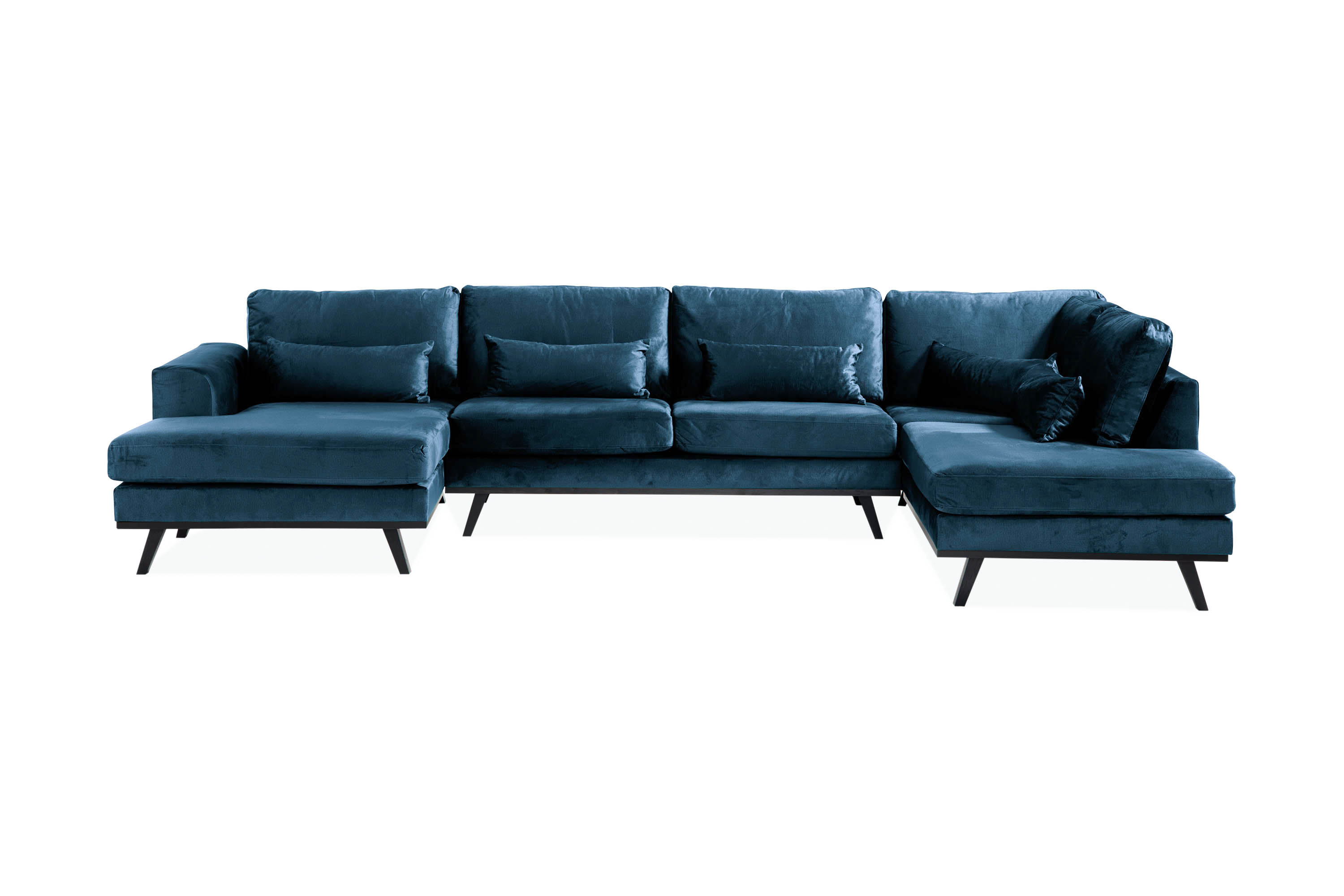 copenhagen 5-sits högervänd u-formad soffa med divan och schäslong i sammet - blå