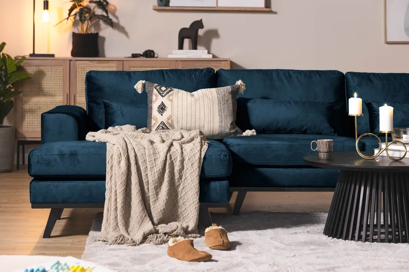 Copenhagen 5-sits Högervänd U-formad Soffa med Divan och Schäslong i Sammet - Blå - Möbler - Vardagsrum - Soffor - U-soffor