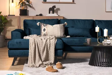 Copenhagen 5-sits Högervänd U-formad Soffa med Divan och Schäslong i Sammet - Blå - Möbler - Vardagsrum - Soffor - U-soffor