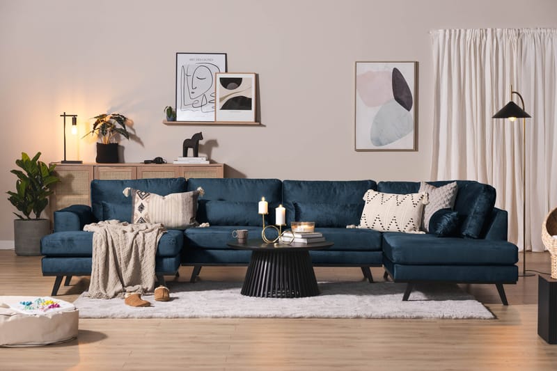 Copenhagen 5-sits Högervänd U-formad Soffa med Divan och Schäslong i Sammet - Blå - Möbler - Vardagsrum - Soffor - U-soffor