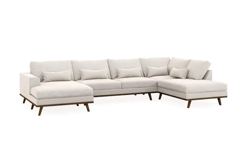 Copenhagen 5-sits Högervänd U-formad Soffa med Divan och Schäslong i Sammet - Krämvit - Möbler - Vardagsrum - Soffor - U-soffor