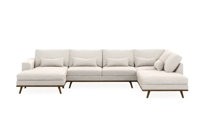 Copenhagen 5-sits Högervänd U-formad Soffa med Divan och Schäslong i Sammet - Krämvit - Möbler - Vardagsrum - Soffor - U-soffor