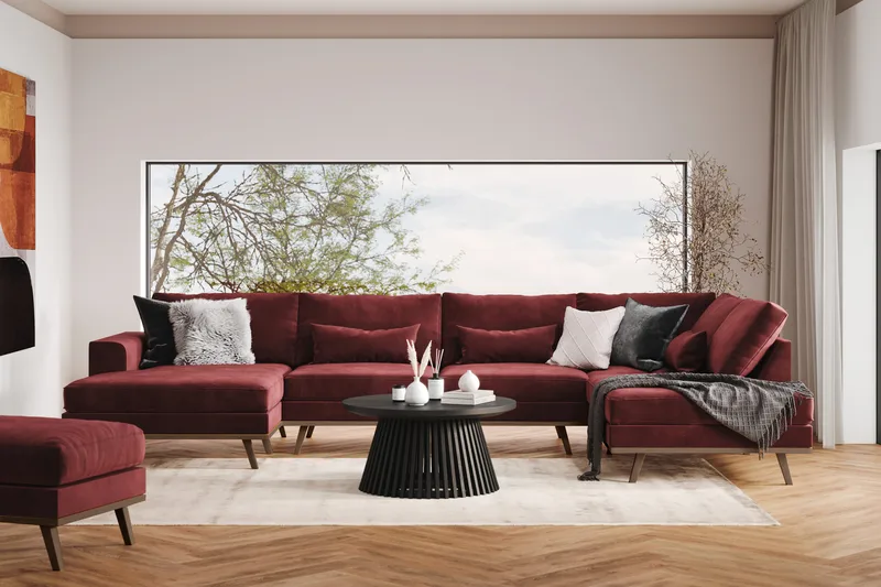 Copenhagen 5-sits Högervänd U-formad Soffa med Divan och Schäslong i Sammet - Lila - Möbler - Vardagsrum - Soffor - U-soffor