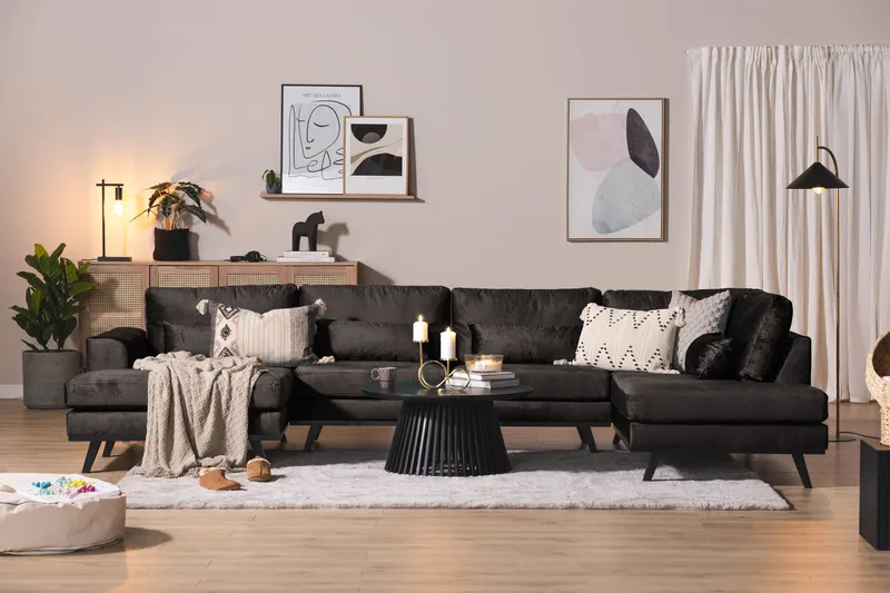 Copenhagen 5-sits Högervänd U-formad Soffa med Divan och Schäslong i Sammet - Mörkgrå - Möbler - Vardagsrum - Soffor - U-soffor