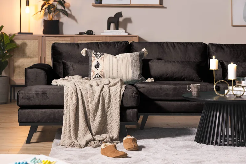 Copenhagen 5-sits Högervänd U-formad Soffa med Divan och Schäslong i Sammet - Mörkgrå - Möbler - Vardagsrum - Soffor - U-soffor