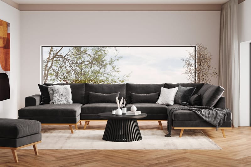 Copenhagen 5-sits Högervänd U-formad Soffa med Divan och Schäslong i Sammet - Mörkgrå - Möbler - Vardagsrum - Soffor - U-soffor