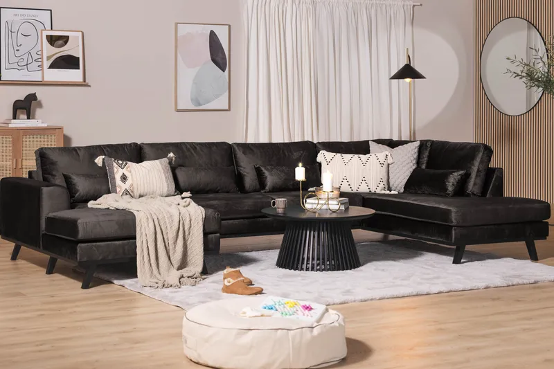 Copenhagen 5-sits Högervänd U-formad Soffa med Divan och Schäslong i Sammet - Mörkgrå - Möbler - Vardagsrum - Soffor - U-soffor