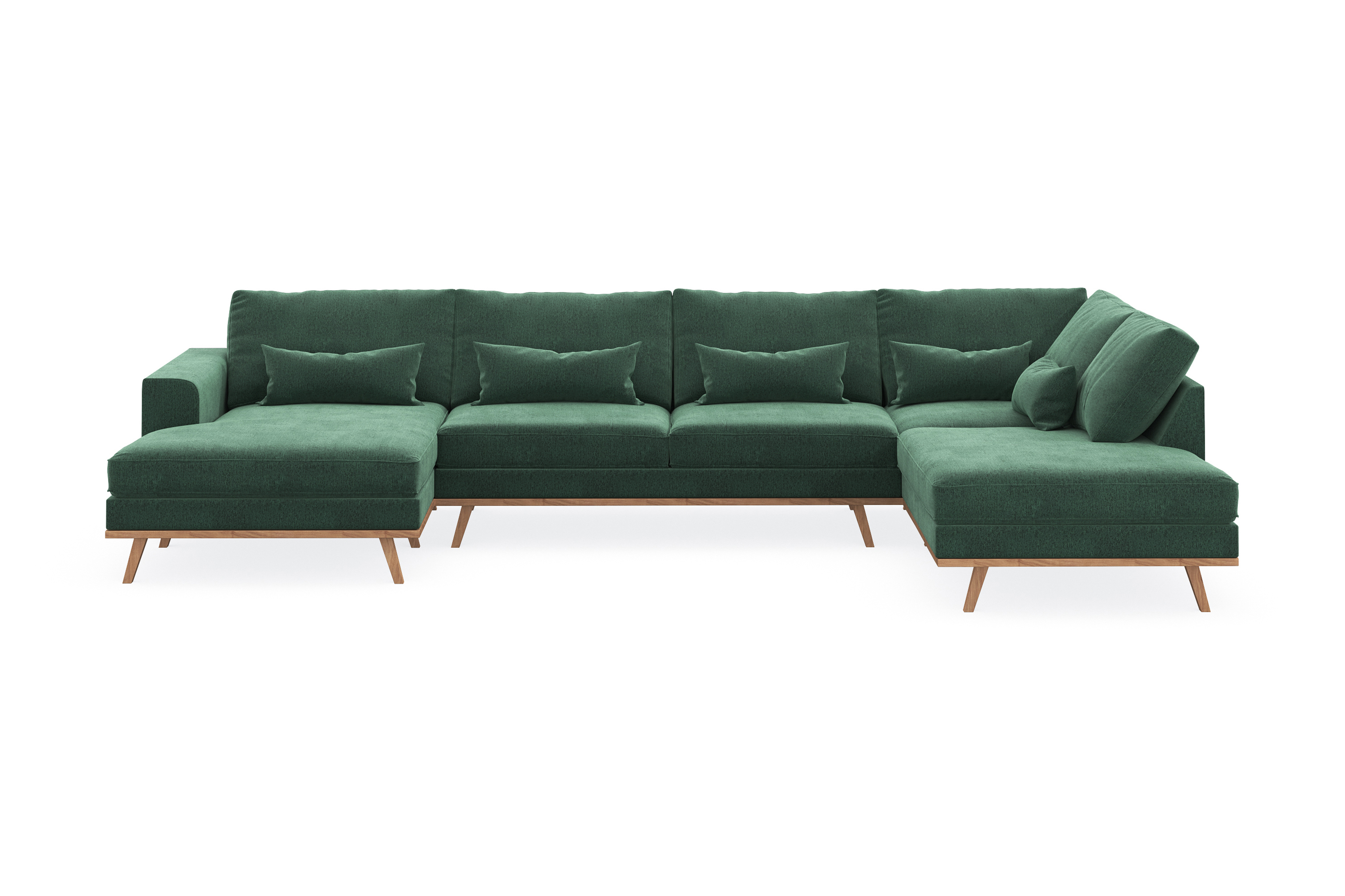 copenhagen 5-sits högervänd u-formad soffa med divan och schäslong i sammet - mörkgrön