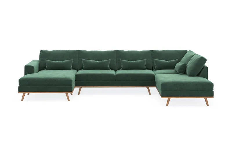 Copenhagen 5-sits Högervänd U-formad Soffa med Divan och Schäslong i Sammet - Mörkgrön - Möbler - Vardagsrum - Soffor - U-soffor