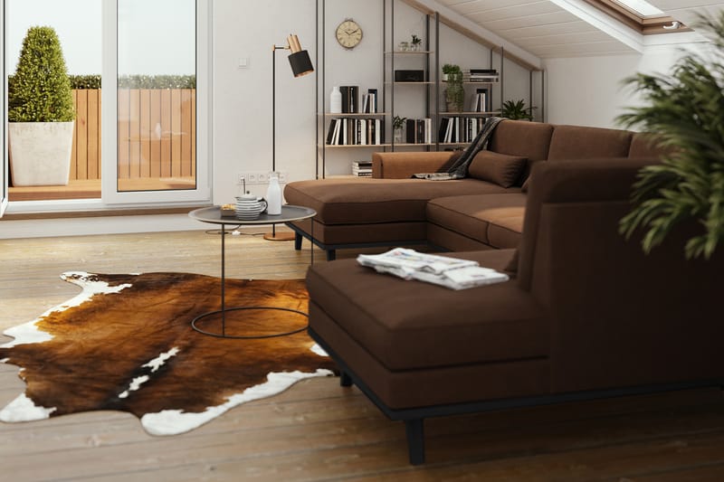 Copenhagen 5-sits Högervänd U-formad Soffa med Divan och Schäslong i Tyg - Brun - Möbler - Vardagsrum - Soffor - U-soffor