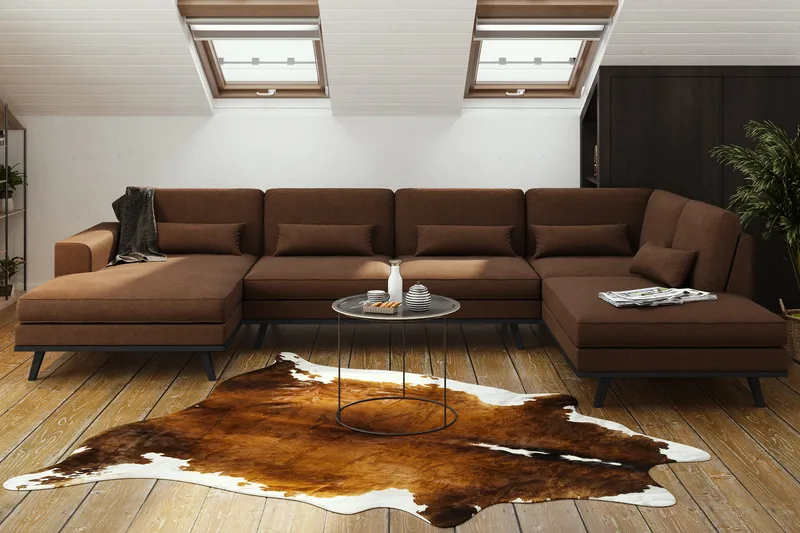 Copenhagen 5-sits Högervänd U-formad Soffa med Divan och Schäslong i Tyg - Brun - Möbler - Vardagsrum - Soffor - U-soffor