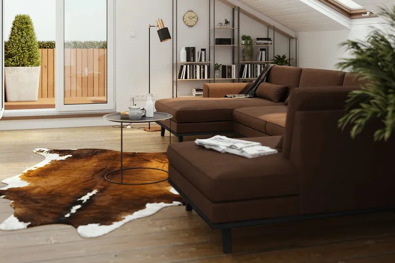 Copenhagen 5-sits Högervänd U-formad Soffa med Divan och Schäslong i Tyg - Brun - Möbler - Vardagsrum - Soffor - U-soffor