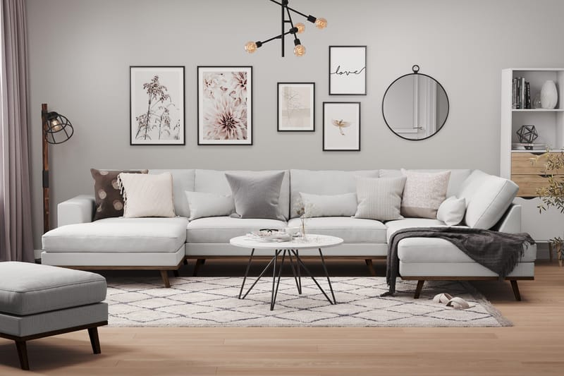 Copenhagen 5-sits Högervänd U-formad Soffa med Divan och Schäslong i Tyg - Grå - Möbler - Vardagsrum - Soffor - U-soffor