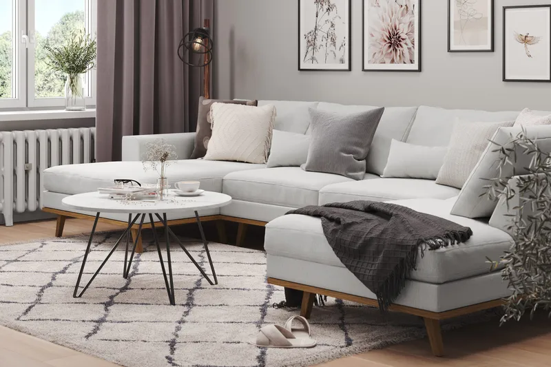 Copenhagen 5-sits Högervänd U-formad Soffa med Divan och Schäslong i Tyg - Grå - Möbler - Vardagsrum - Soffor - U-soffor