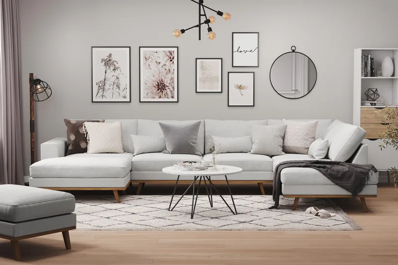 Copenhagen 5-sits Högervänd U-formad Soffa med Divan och Schäslong i Tyg - Grå - Möbler - Vardagsrum - Soffor - U-soffor