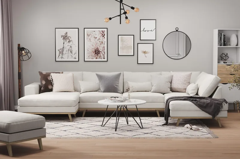 Copenhagen 5-sits Högervänd U-formad Soffa med Divan och Schäslong i Tyg - Ljusgrå - Möbler - Vardagsrum - Soffor - U-soffor