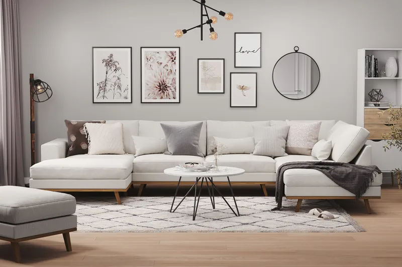 Copenhagen 5-sits Högervänd U-formad Soffa med Divan och Schäslong i Tyg - Ljusgrå - Möbler - Vardagsrum - Soffor - U-soffor