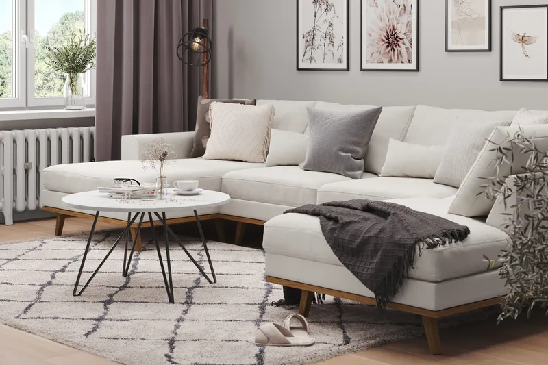 Copenhagen 5-sits Högervänd U-formad Soffa med Divan och Schäslong i Tyg - Ljusgrå - Möbler - Vardagsrum - Soffor - U-soffor