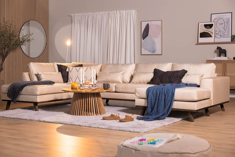 Copenhagen 5-sits Vänstervänd U-formad Large Soffa med Divan och Schäslong i Sammet - Beige - Möbler - Vardagsrum - Soffor - U-soffor