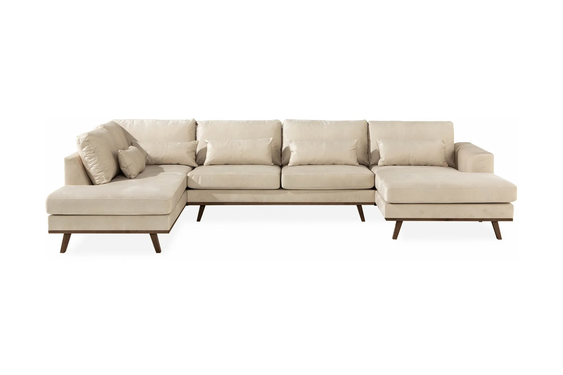 copenhagen 5-sits vänstervänd u-formad large soffa med divan och schäslong i sammet - beige