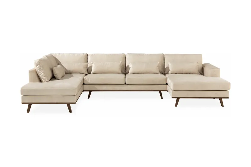Copenhagen 5-sits Vänstervänd U-formad Large Soffa med Divan och Schäslong i Sammet - Beige - Möbler - Vardagsrum - Soffor - U-soffor