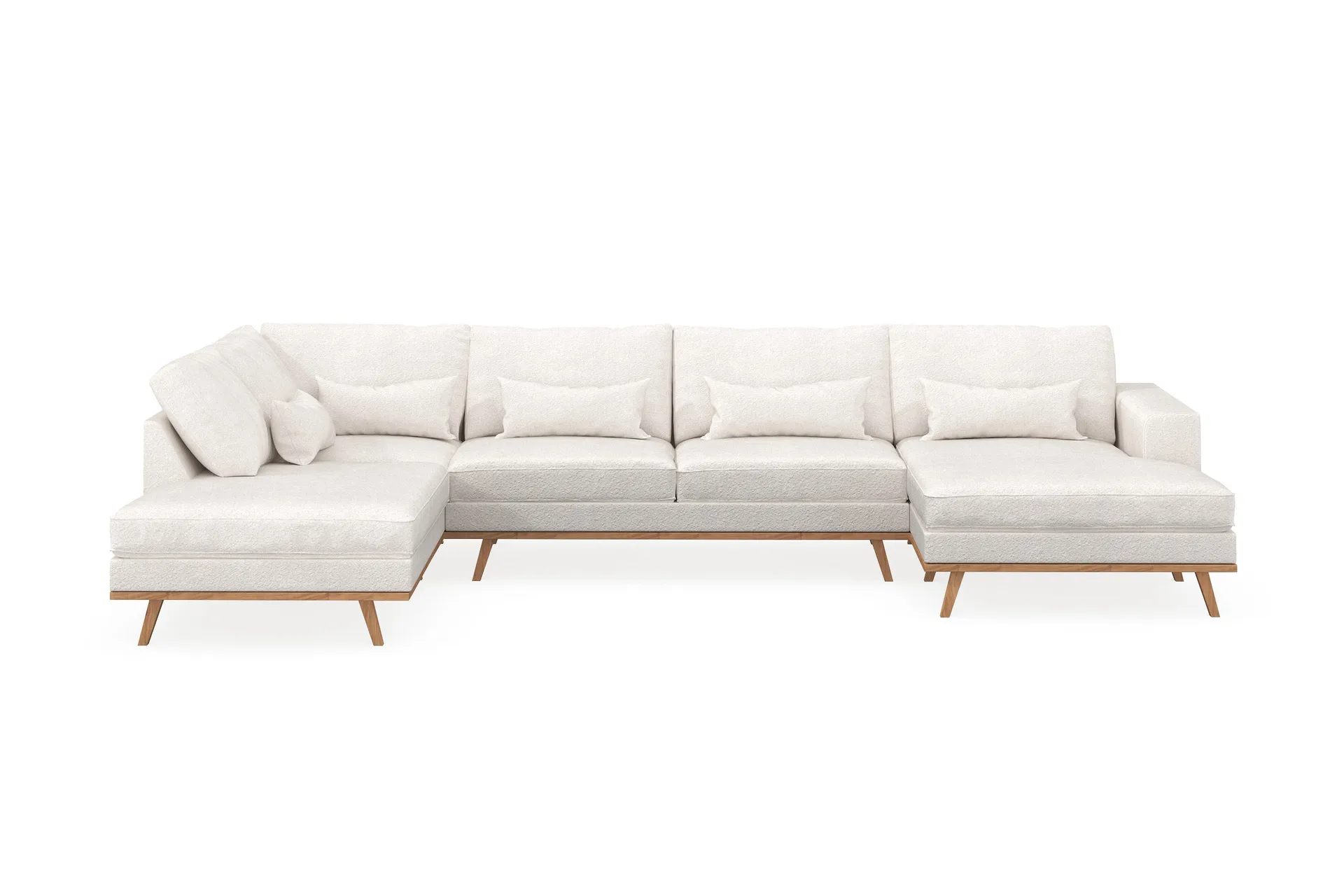 Copenhagen 5-sits V&auml;nsterv&auml;nd U-formad Soffa med Divan och Sch&auml;slong i Boucl&eacute; - Vit