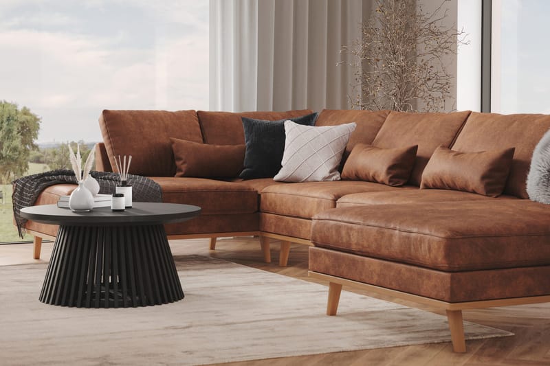 Copenhagen 5-sits Vänstervänd U-formad Soffa med Divan och Schäslong i Konstläder - Brun - Möbler - Vardagsrum - Soffor - U-soffor