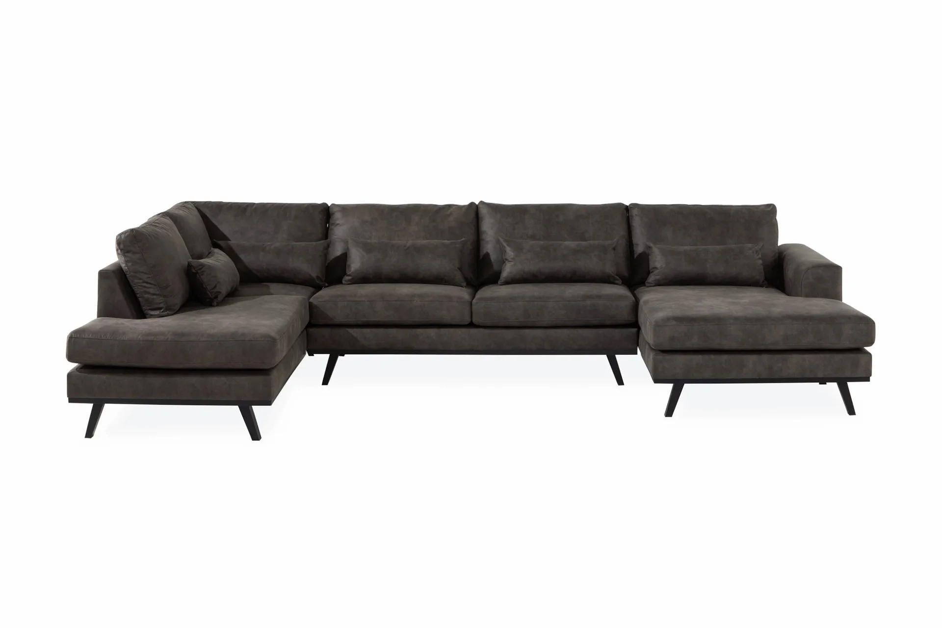 copenhagen 5-sits vänstervänd u-formad soffa med divan och schäslong i konstläder - mörkgrå