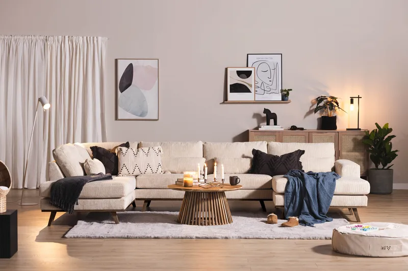 Copenhagen 5-sits Vänstervänd U-formad Soffa med Divan och Schäslong i Manchester - Beige - Möbler - Vardagsrum - Soffor - U-soffor