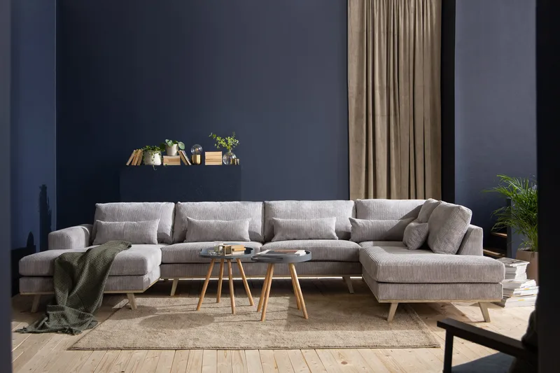 Copenhagen 5-sits Vänstervänd U-formad Soffa med Divan och Schäslong i Manchester - Ljusgrå - Möbler - Vardagsrum - Soffor - U-soffor