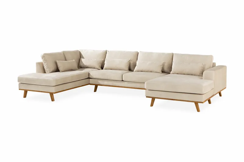 Copenhagen 5-sits Vänstervänd U-formad Soffa med Divan och Schäslong i Sammet - Beige - Möbler - Vardagsrum - Soffor - U-soffor