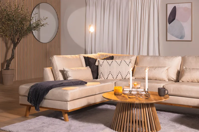 Copenhagen 5-sits Vänstervänd U-formad Soffa med Divan och Schäslong i Sammet - Beige - Möbler - Vardagsrum - Soffor - U-soffor