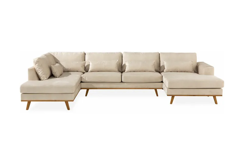 Copenhagen 5-sits Vänstervänd U-formad Soffa med Divan och Schäslong i Sammet - Beige - Möbler - Vardagsrum - Soffor - U-soffor