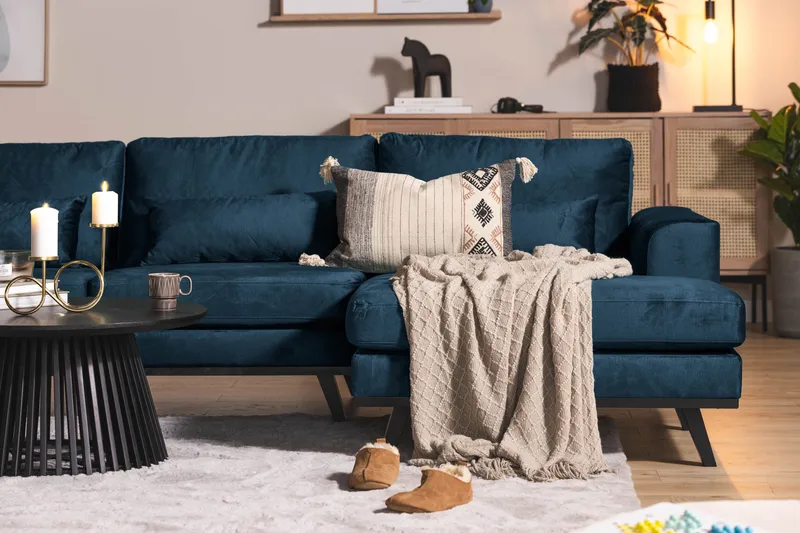 Copenhagen 5-sits Vänstervänd U-formad Soffa med Divan och Schäslong i Sammet - Blå - Möbler - Vardagsrum - Soffor - U-soffor