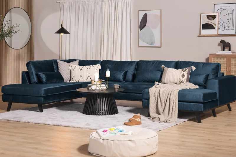 Copenhagen 5-sits Vänstervänd U-formad Soffa med Divan och Schäslong i Sammet - Blå - Möbler - Vardagsrum - Soffor - U-soffor