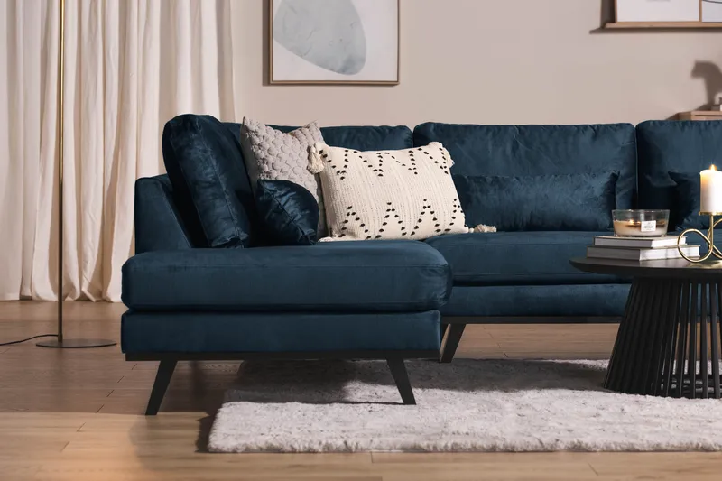 Copenhagen 5-sits Vänstervänd U-formad Soffa med Divan och Schäslong i Sammet - Blå - Möbler - Vardagsrum - Soffor - U-soffor