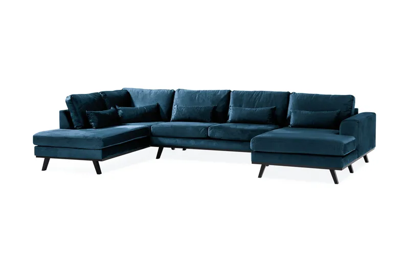 Copenhagen 5-sits Vänstervänd U-formad Soffa med Divan och Schäslong i Sammet - Blå - Möbler - Vardagsrum - Soffor - U-soffor