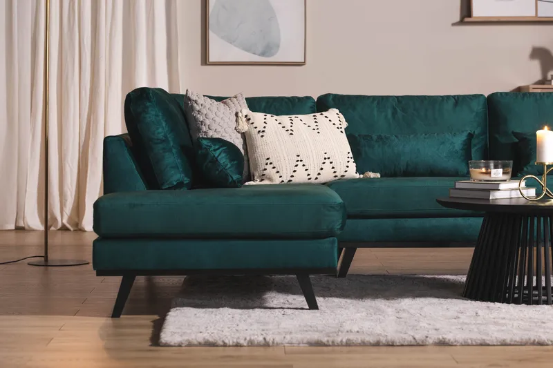 Copenhagen 5-sits Vänstervänd U-formad Soffa med Divan och Schäslong i Sammet - Grön - Möbler - Vardagsrum - Soffor - U-soffor