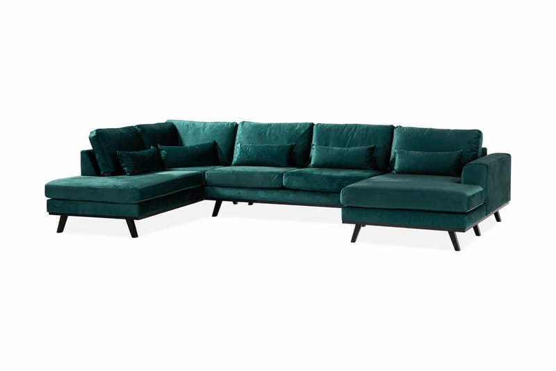 Copenhagen 5-sits Vänstervänd U-formad Soffa med Divan och Schäslong i Sammet - Grön - Möbler - Vardagsrum - Soffor - U-soffor