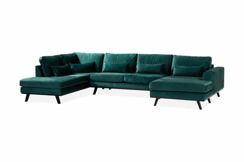 Copenhagen 5-sits Vänstervänd U-formad Soffa med Divan och Schäslong i Sammet - Grön - Möbler - Vardagsrum - Soffor - U-soffor