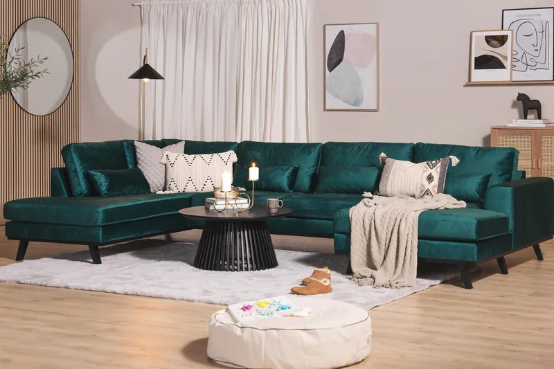 Copenhagen 5-sits Vänstervänd U-formad Soffa med Divan och Schäslong i Sammet - Grön - Möbler - Vardagsrum - Soffor - U-soffor