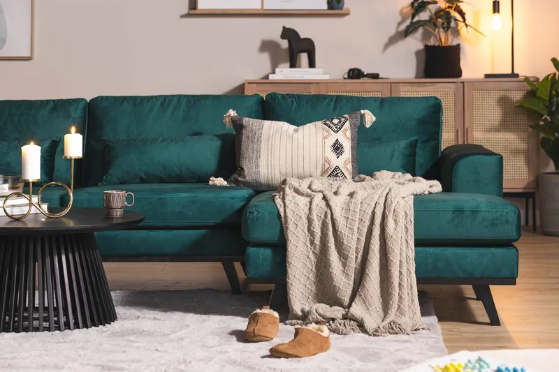 Copenhagen 5-sits Vänstervänd U-formad Soffa med Divan och Schäslong i Sammet - Grön - Möbler - Vardagsrum - Soffor - U-soffor